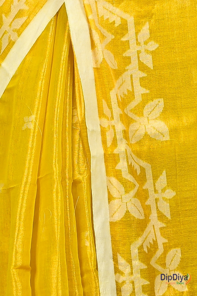 Yellow Cotton Silk Parashar Tissue Jamdani Saree (290)
